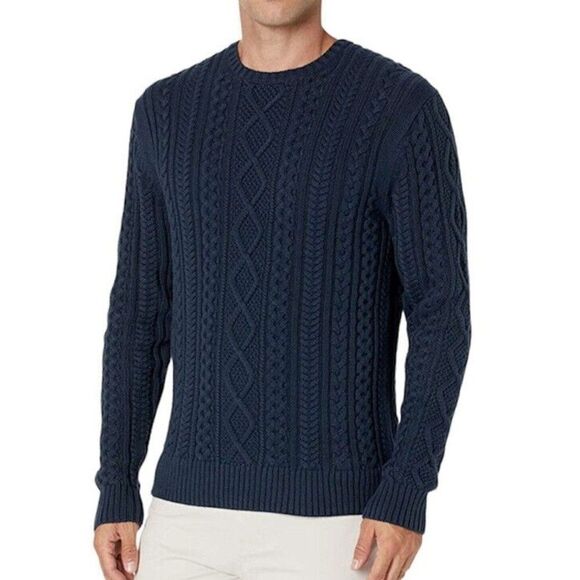 New Goodthreads Men’s Size L T Cable Knit Crewneck Sweater Navy Blue Long Sleeve - Picture 6 of 15